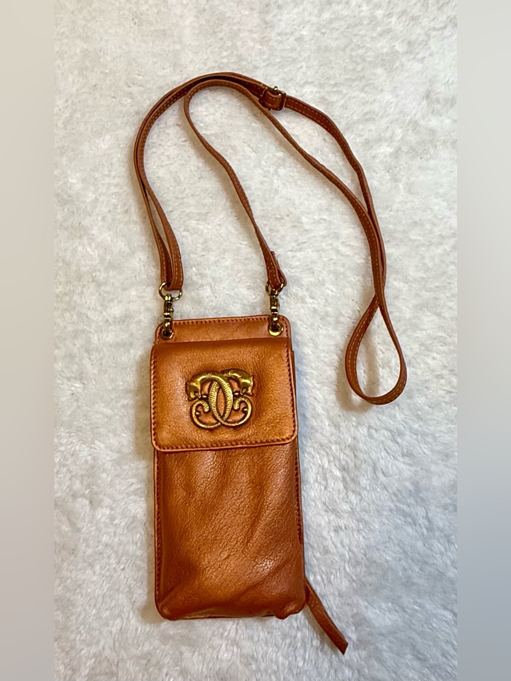 Sharif Legacy Crossbody Phone Bag in Burnt Orange Metallic Leather Beautiful